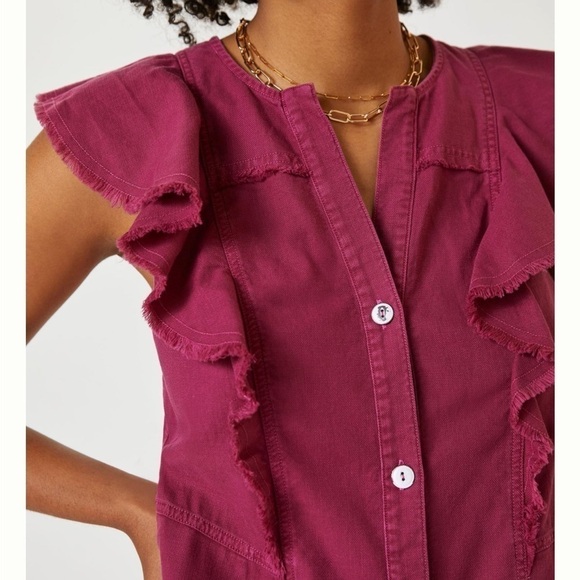 Anthropologie Pilcro Flutter-Sleeve Buttondown Tunic Dress - Picture 2 of 13